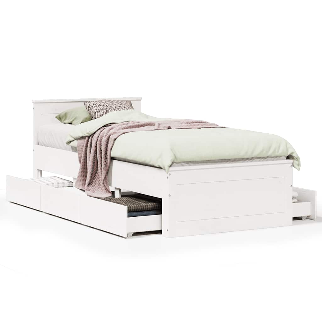 vidaXL Bedframe met hoofdbord zonder matras grenenhout wit 90x190 cm, foto 3