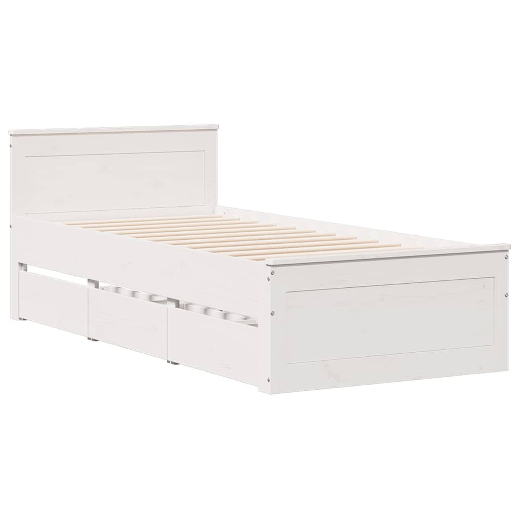 vidaXL Bedframe met hoofdbord zonder matras grenenhout wit 90x190 cm, foto 2