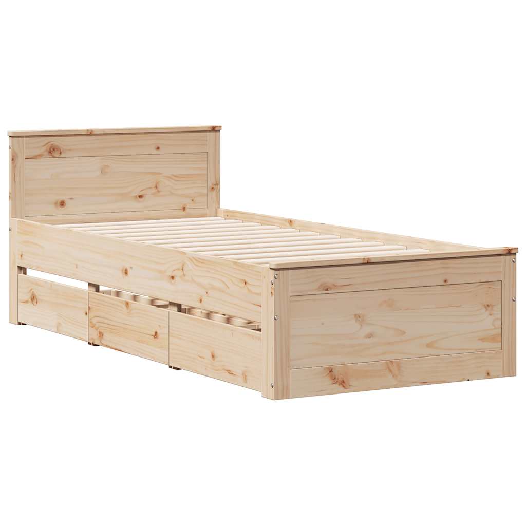vidaXL Bedframe met hoofdbord zonder matras grenenhout 75x190 cm afbeelding