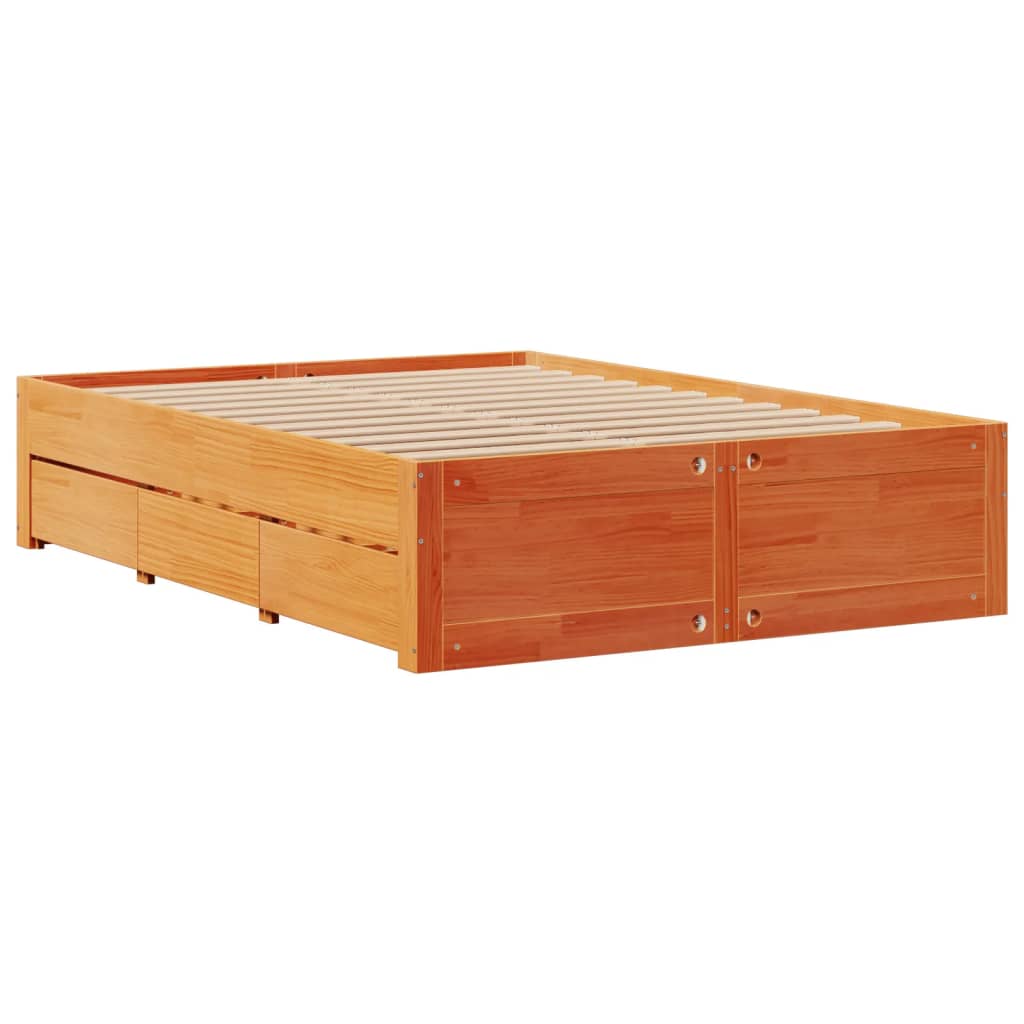 vidaXL Bedframe zonder matras met lades grenenhout wasbruin 140x200 cm afbeelding