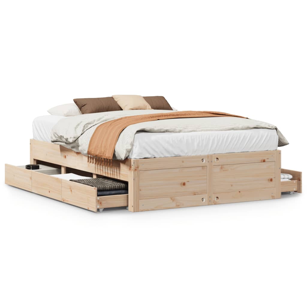 vidaXL Postel bez matrace se zásuvkami 140 x 190 cm masivní borovice