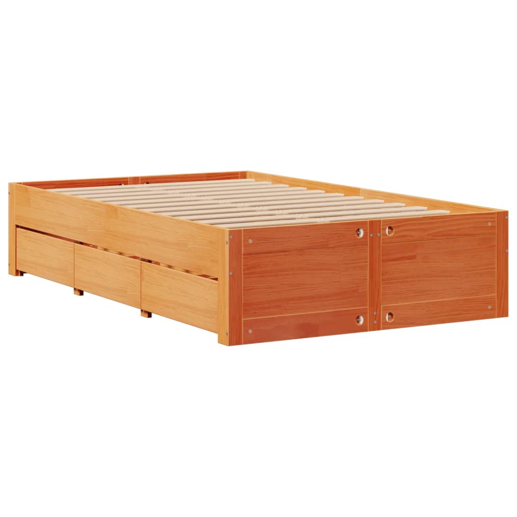 vidaXL Bedframe zonder matras met lades grenenhout wasbruin 135x190 cm afbeelding