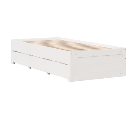 vidaXL Cama sem colch&atilde;o com gavetas 90x190 cm pinho maci&ccedil;o branco