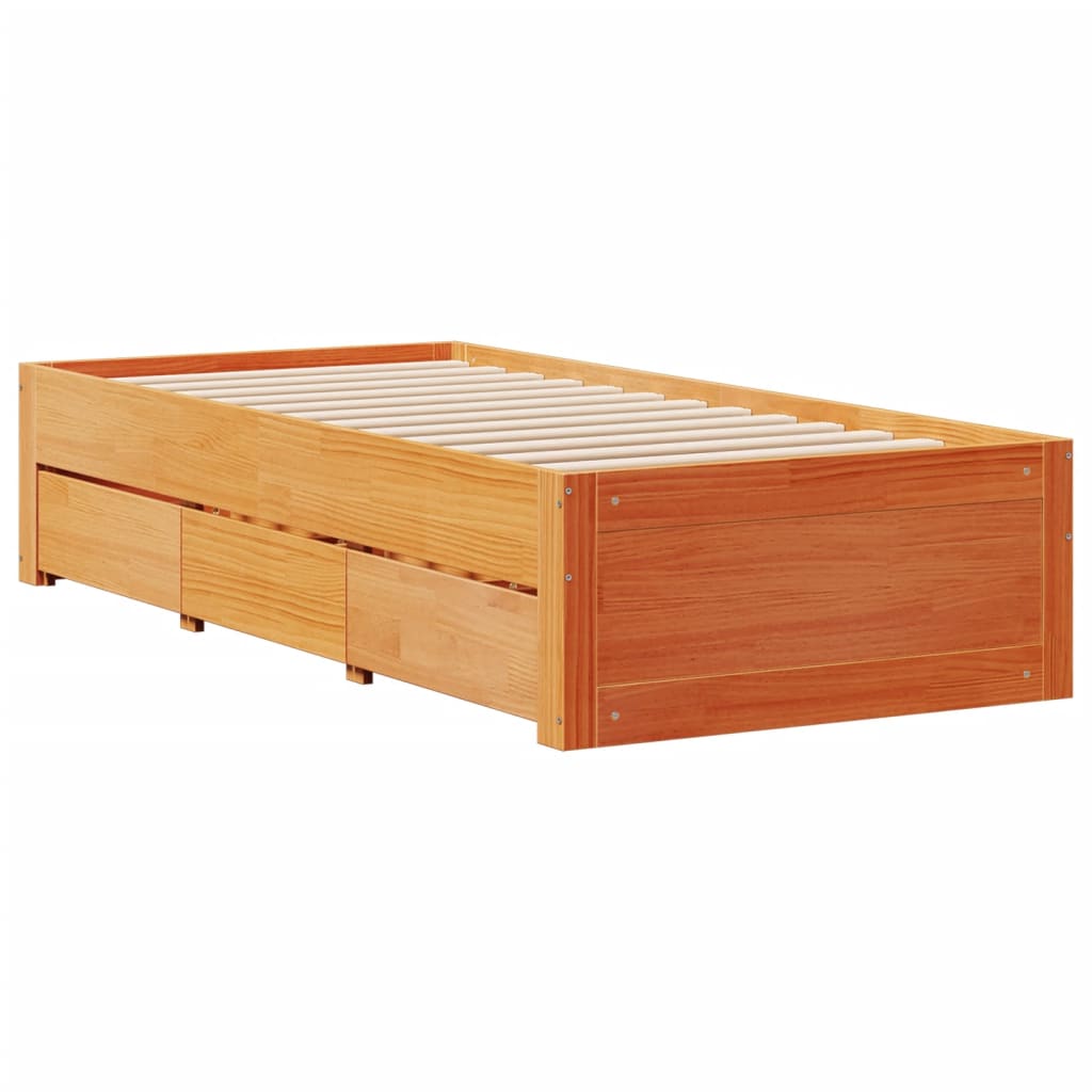 vidaXL Bedframe zonder matras met lades grenenhout wasbruin 90x190 cm afbeelding