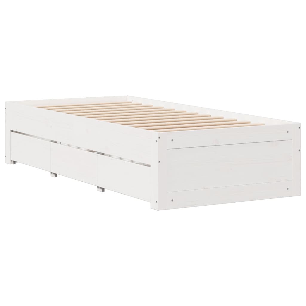 vidaXL Bedframe zonder matras met lades grenenhout wit 75x190 cm afbeelding