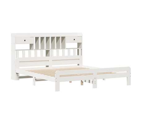 vidaXL Cama com estante sem colchão 200x200 cm pinho maciço branco