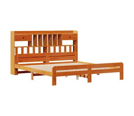 vidaXL Massivholzbett mit Regal ohne Matratze Wachsbraun 200x200 cm