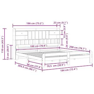 Postel s knihovnou bez matrace bílá 180x200 cm masivní borovice - obrázek 11