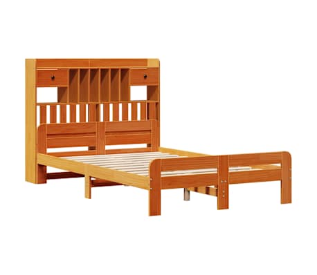 vidaXL Bookcase Bed without Mattress Wax Brown 120x200cm Solid Wood Pine