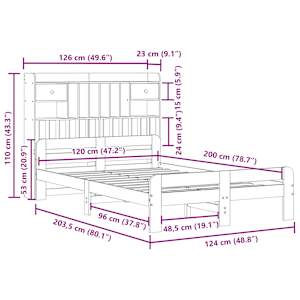 Postel s knihovnou bez matrace hnědá 120x200 cm masiv borovice - obrázek 11
