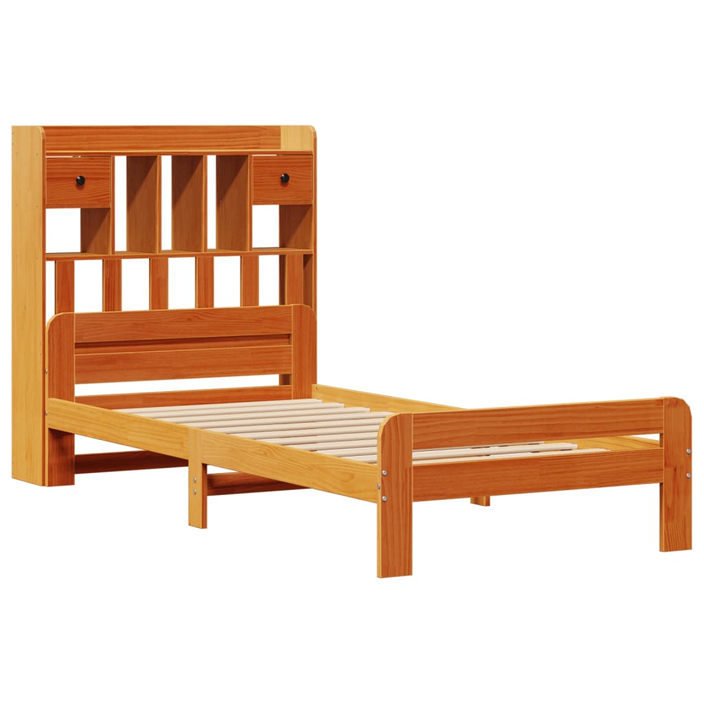 vidaXL Bed met boekenkast zonder matras grenenhout wasbruin 90x200 cm afbeelding