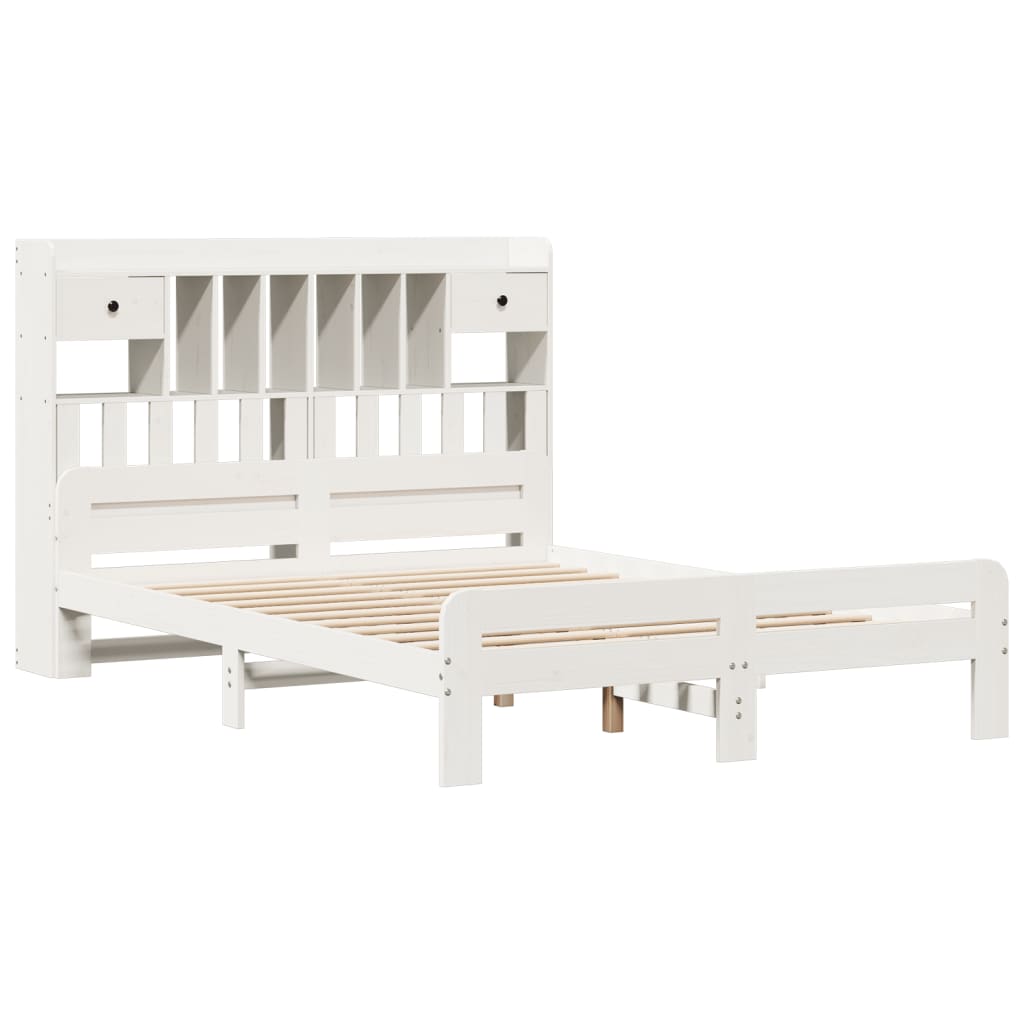 vidaXL Bed met boekenkast zonder matras grenenhout wit 140x190 cm afbeelding