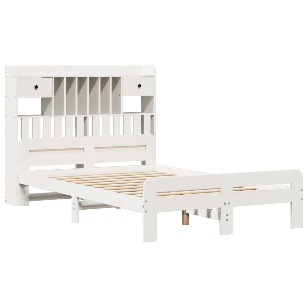 vidaXL Bed met boekenkast zonder matras grenenhout wit 135x190 cm afbeelding