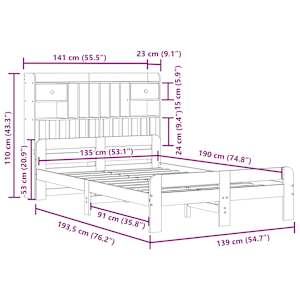 Postel s knihovnou bez matrace bílá 135x190 cm masivní borovice - obrázek 11