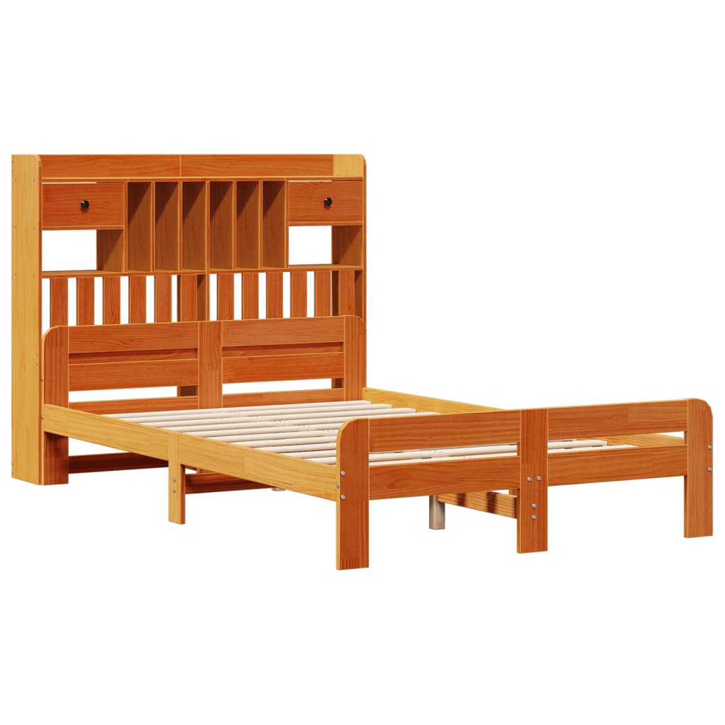 vidaXL Bed met boekenkast zonder matras grenenhout wasbruin 135x190 cm afbeelding