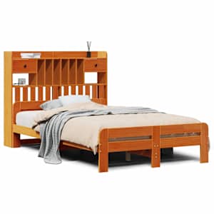 Postel s knihovnou bez matrace hnědá 120x190 cm masiv borovice - obrázek 2