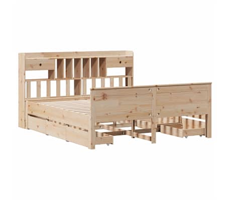 vidaXL Pat cu bibliotecă fără saltea, 200x200 cm, lemn masiv de pin