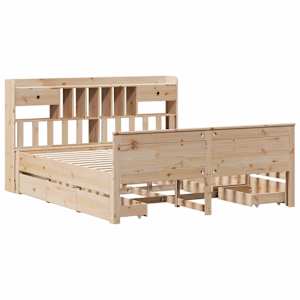 vidaXL Pat cu bibliotecă fără saltea, 200x200 cm, lemn masiv de pin