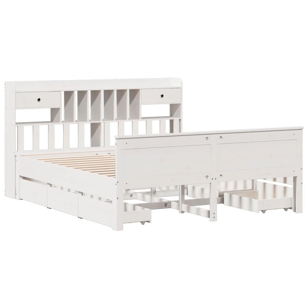 vidaXL Bed met boekenkast zonder matras grenenhout wit 200x200 cm afbeelding