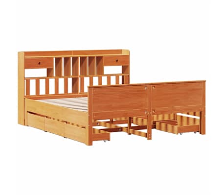 vidaXL Lit biblioth&egrave;que sans matelas cire marron 200x200 cm pin massif