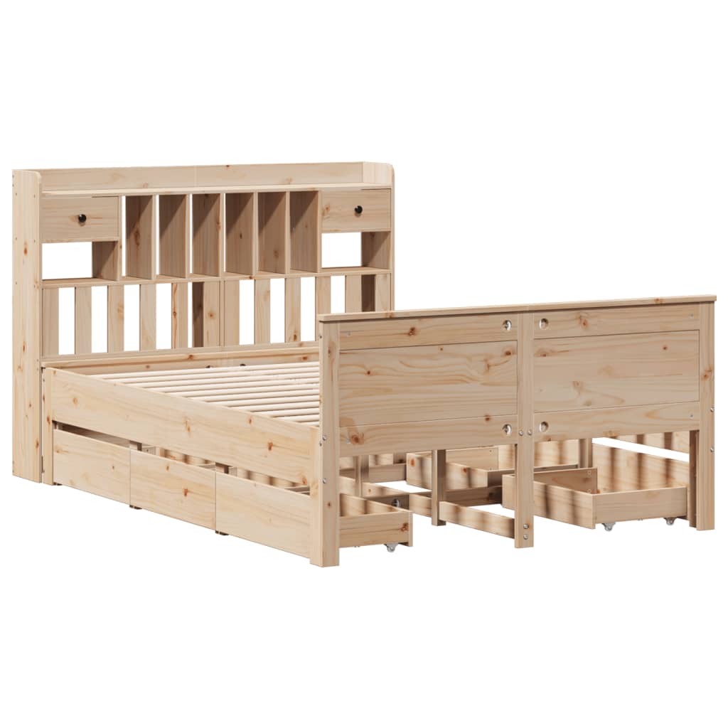 vidaXL Bed met boekenkast zonder matras massief grenenhout 150x200 cm afbeelding