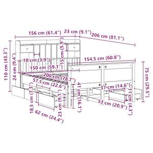 Postel s knihovnou bez matrace bílá 150x200 cm masivní borovice - obrázek 15