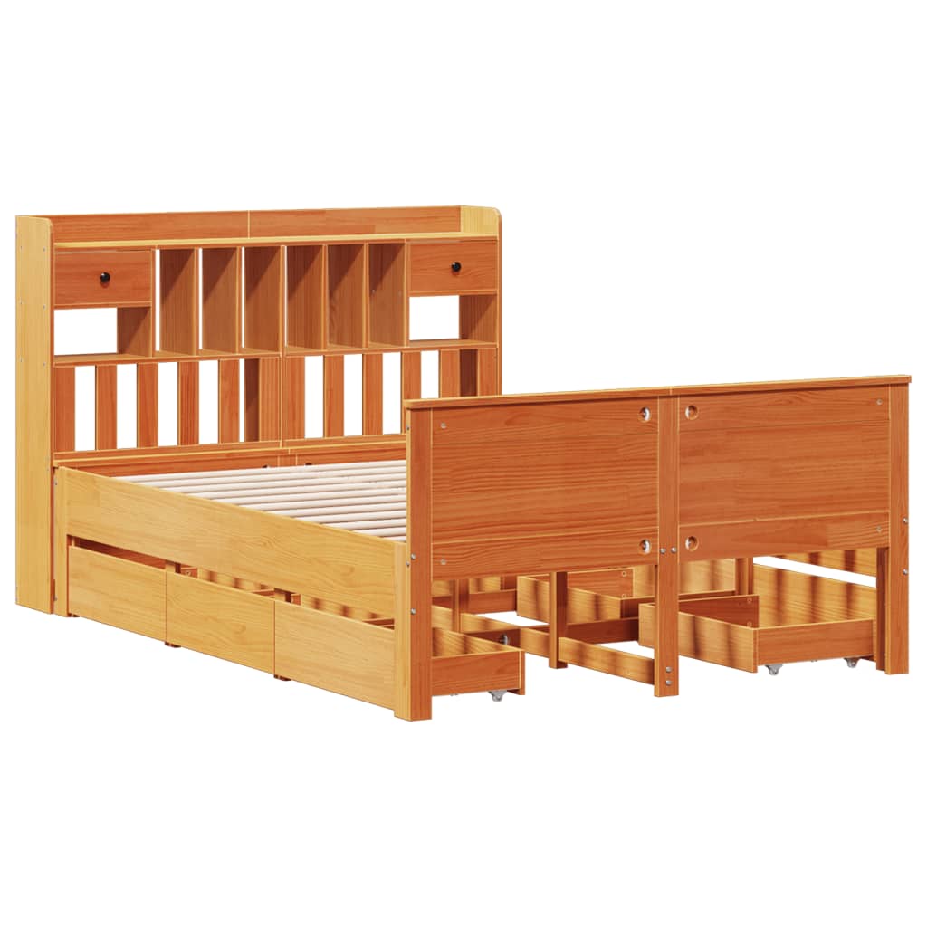 vidaXL Bed met boekenkast zonder matras grenenhout wasbruin 150x200 cm afbeelding