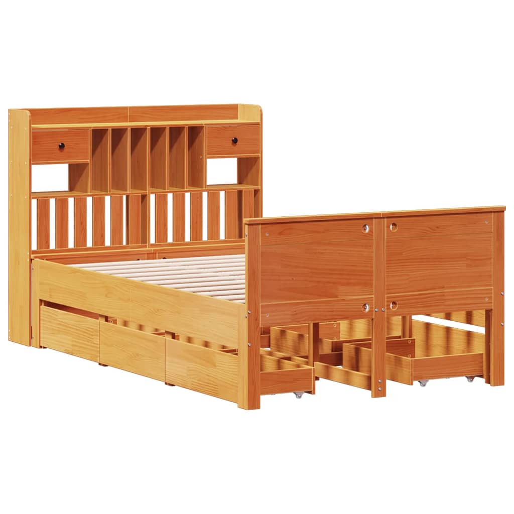 vidaXL Bed met boekenkast zonder matras grenenhout wasbruin 120x200 cm afbeelding