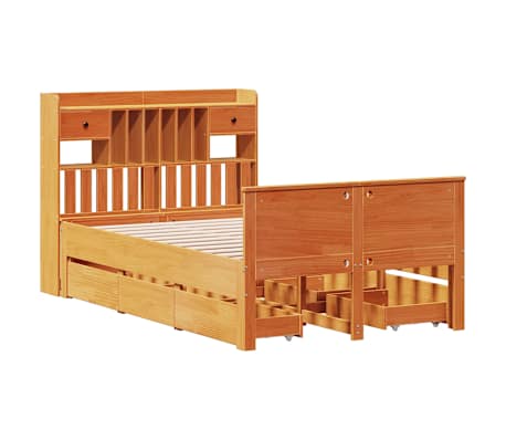 vidaXL Massivholzbett mit Regal ohne Matratze Wachsbraun 120x200 cm