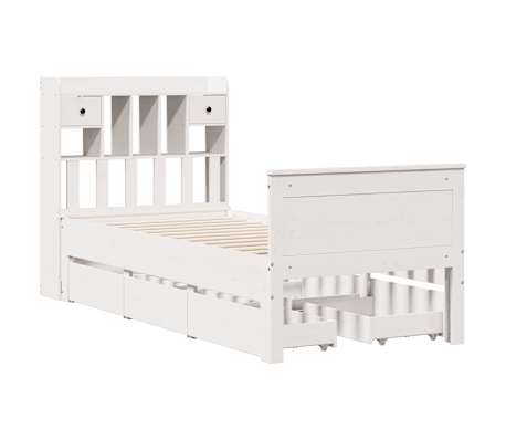 vidaXL feh&eacute;r t&ouml;m&ouml;r fenyőfa k&ouml;nyvespolcos &aacute;gy matrac n&eacute;lk&uuml;l 100x200 cm