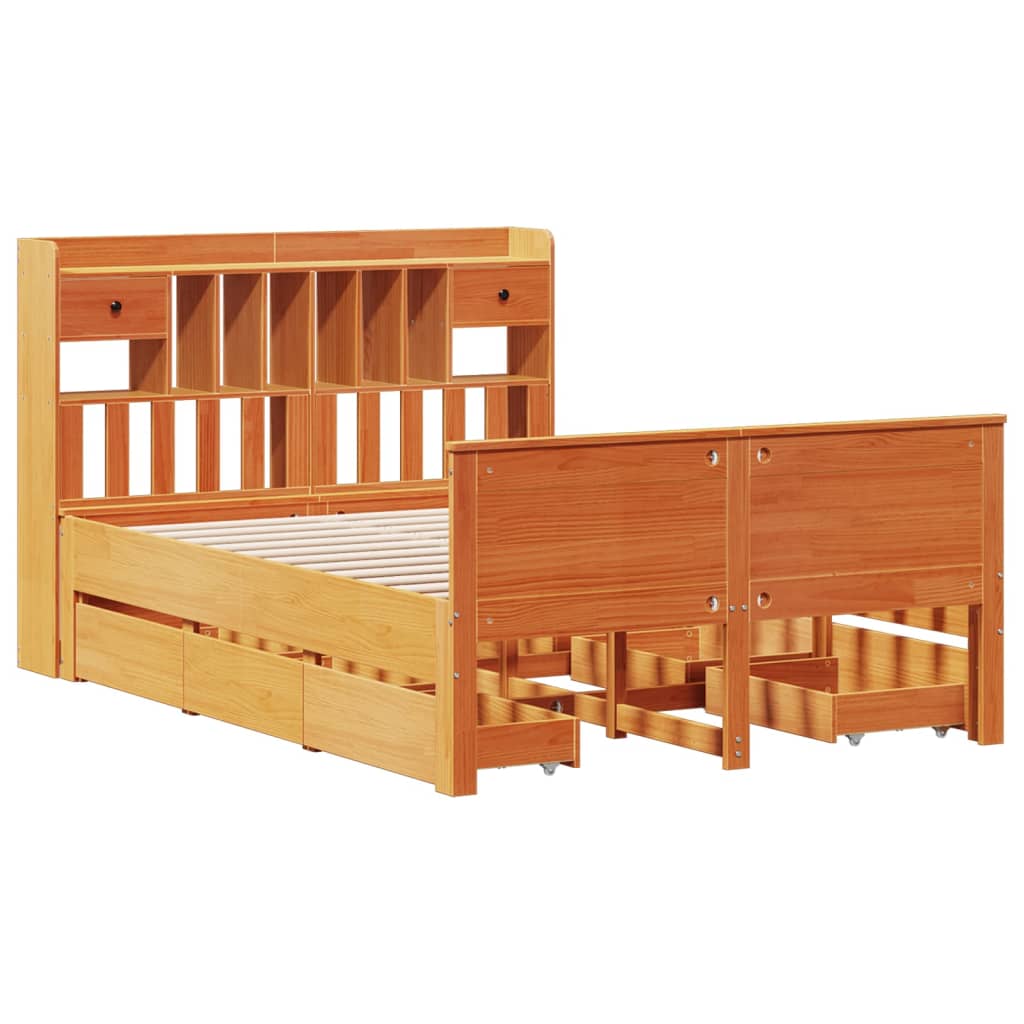 vidaXL Bed met boekenkast zonder matras grenenhout wasbruin 140x190 cm afbeelding