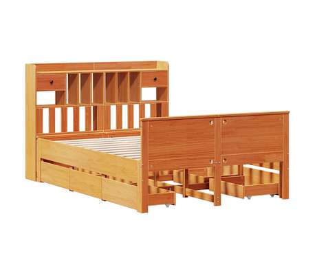 vidaXL Bookcase Bed without Mattress Wax Brown 140x190 cm Solid Wood Pine