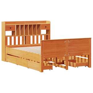 vidaXL Bookcase Bed without Mattress Wax Brown 140x190 cm Solid Wood Pine