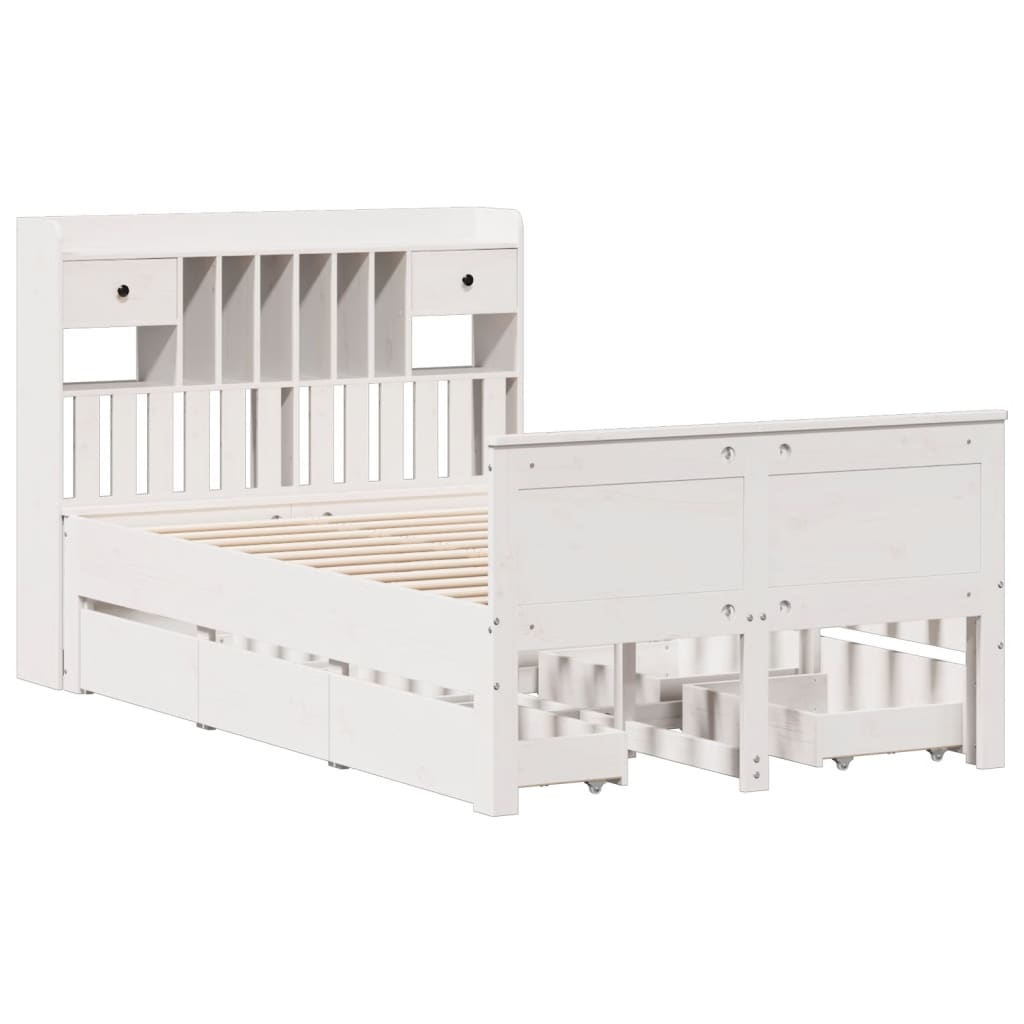 vidaXL Bed met boekenkast zonder matras grenenhout wit 135x190 cm afbeelding