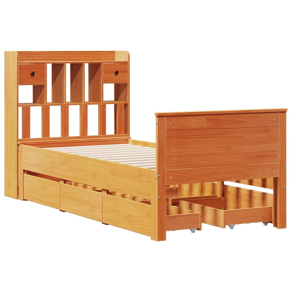 vidaXL Bed met boekenkast zonder matras grenenhout wasbruin 75x190 cm afbeelding