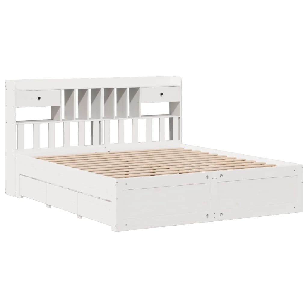 vidaXL Bed met boekenkast zonder matras grenenhout wit 180x200 cm afbeelding