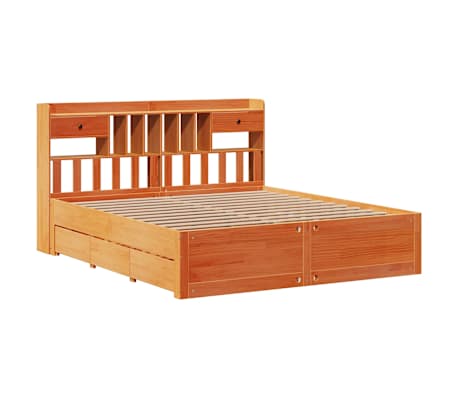vidaXL Bookcase Bed without Mattress Wax Brown 180x200 cm Super King Solid Wood Pine