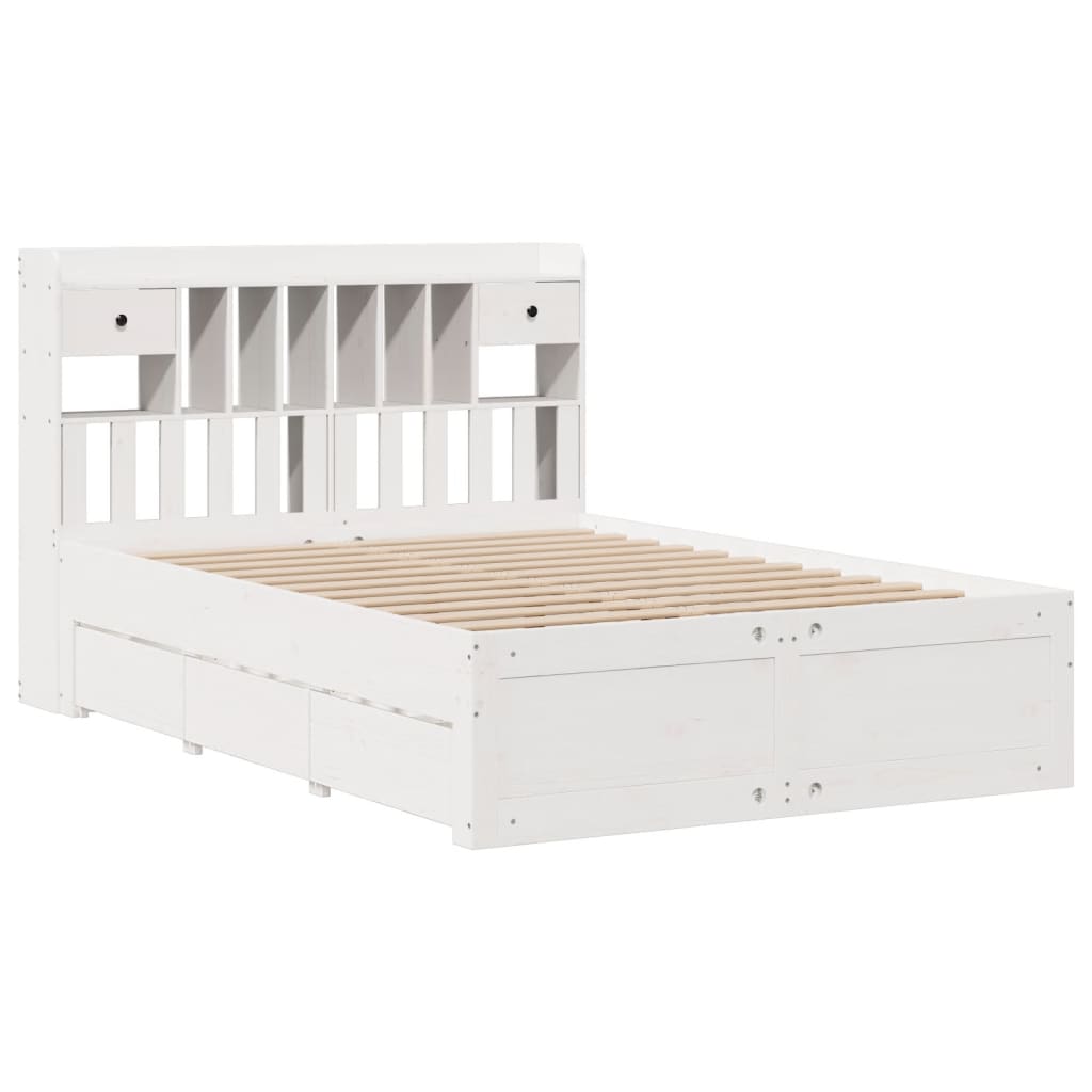 vidaXL Bed met boekenkast zonder matras grenenhout wit 160x200 cm afbeelding