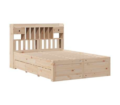 vidaXL Cama com estante sem colchão 140x200 cm pinho maciço