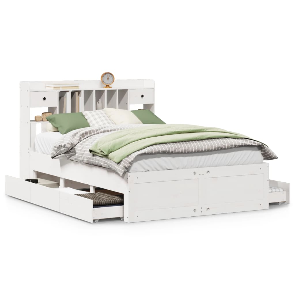 VidaXL Postel s knihovnou bez matrace bílá 140x200 cm masivní borovice