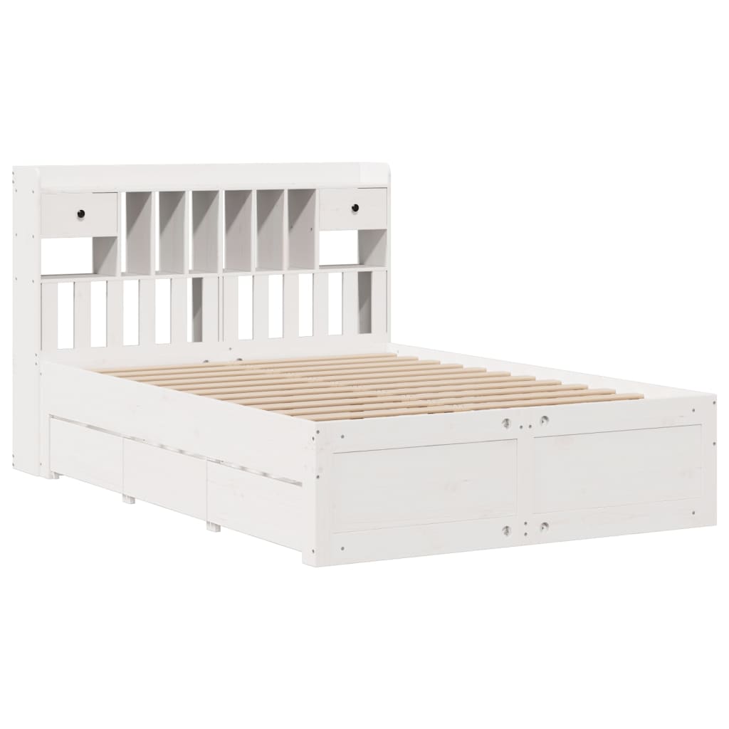 vidaXL Bed met boekenkast zonder matras grenenhout wit 140x200 cm afbeelding