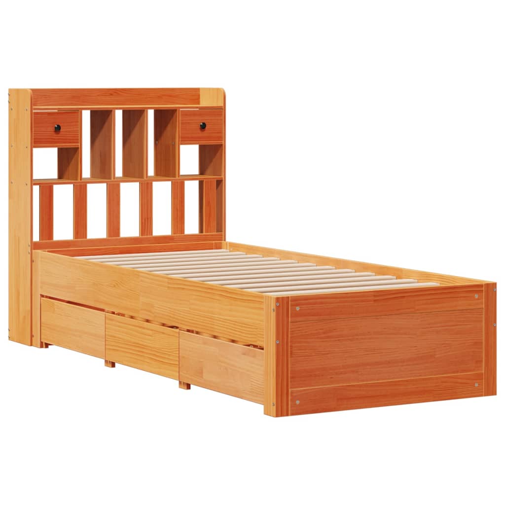 vidaXL bed met boekenkast zonder matras grenenhout wasbruin 90x200 cm afbeelding