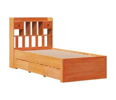 vidaXL Bookcase Bed without Mattress Wax Brown 90x200 cm Solid Wood Pine