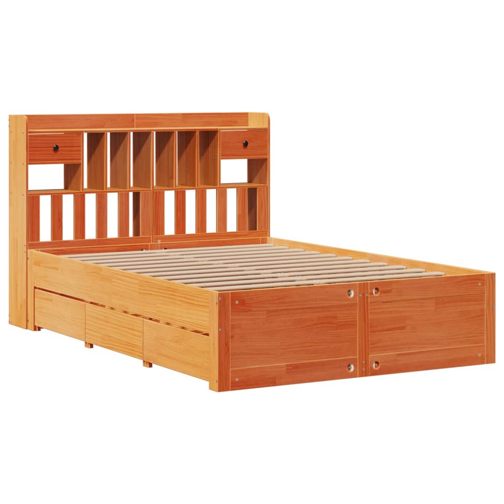 vidaXL Bed met boekenkast zonder matras grenenhout wasbruin 140x190 cm afbeelding