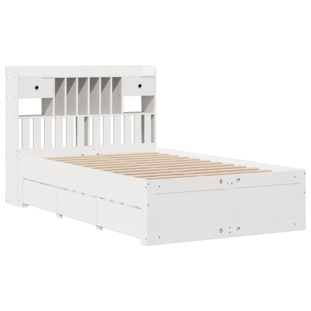vidaXL Bed met boekenkast zonder matras grenenhout wit 135x190 cm afbeelding