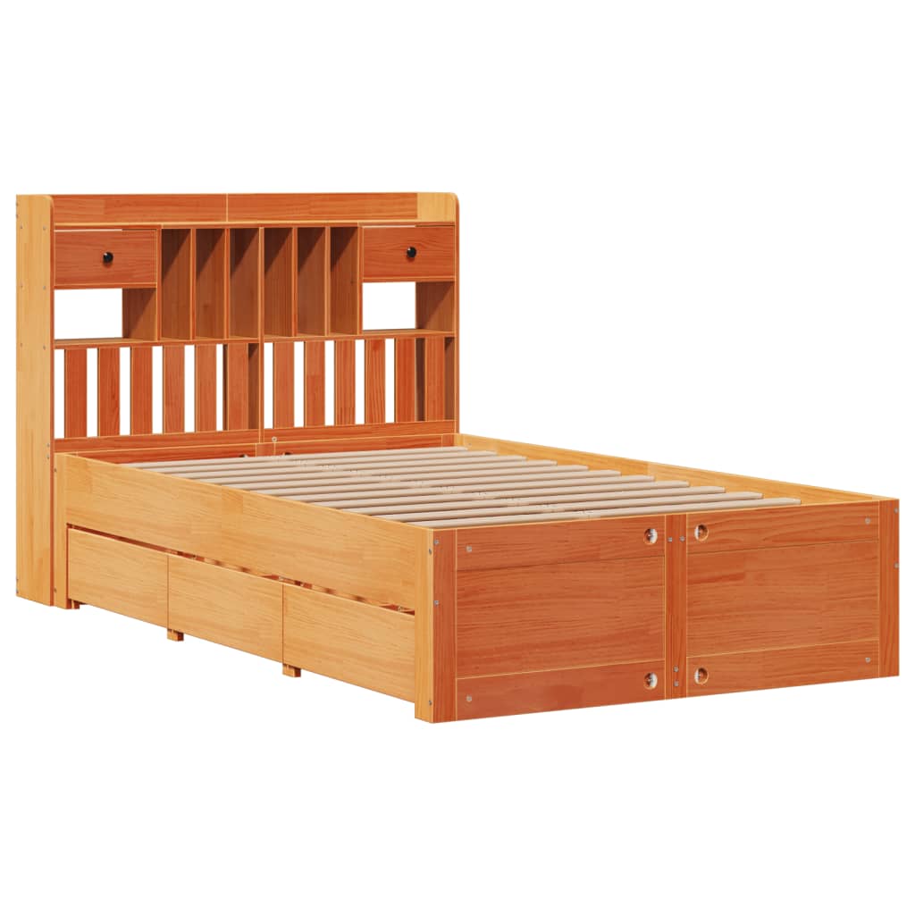 vidaXL Bed met boekenkast zonder matras grenenhout wasbruin 120x190 cm afbeelding