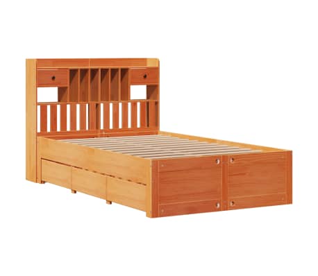 vidaXL Cama c/ estante sem colch&atilde;o 120x190cm pinho maci&ccedil;o castanho-mel