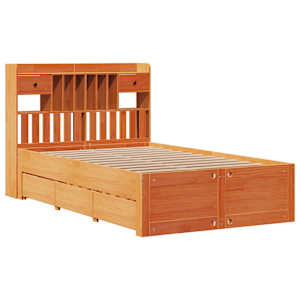 vidaXL Cama c/ estante sem colch&atilde;o 120x190cm pinho maci&ccedil;o castanho-mel
