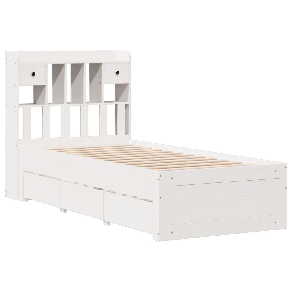 vidaXL Bed met boekenkast zonder matras grenenhout wit 75x190 cm afbeelding