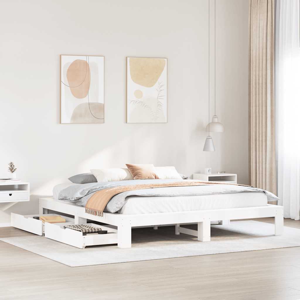 vidaXL sengeramme uden madras 200x200 cm massivt fyrretræ hvid